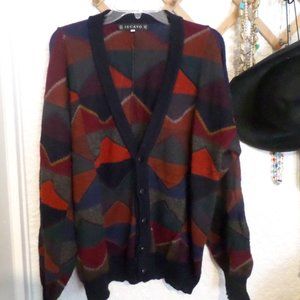 Iscayo 100% Alpaca Geometric Print Cardigan Oversized M
